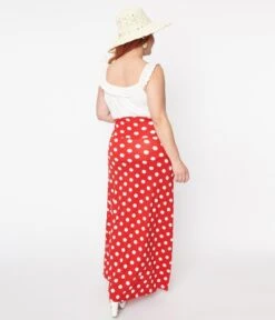 Red & White Polka Dot Foldable Waist Maxi Skirt -Pleaser Clothing Store red white polka dot foldable waist maxi skirt 346981