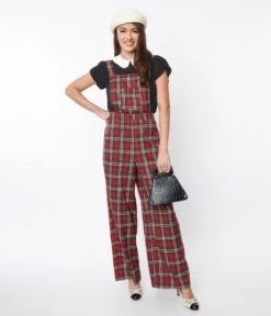 Red & White Winter Plaid Pinafore Jumpsuit -Pleaser Clothing Store red white winter plaid pinafore jumpsuit 169112