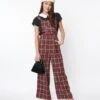 Red & White Winter Plaid Pinafore Jumpsuit