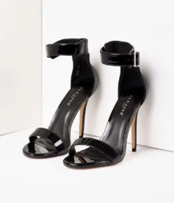 PLEASER Retro Style Black Patent Ankle Strap Sandal Pumps -Pleaser Clothing Store retro style black patent ankle strap sandal pumps 681791