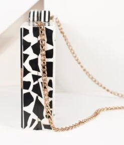 Retro Style Black & White Chevron Wood & Resin Hard Clutch -Pleaser Clothing Store retro style black white chevron wood resin hard clutch 133883