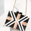 Retro Style Black & White Chevron Wood & Resin Hard Clutch