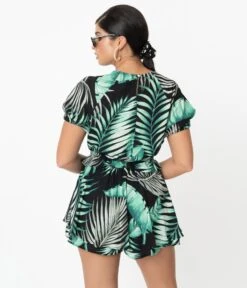 Retro Style Green & Black Palm Print Tropical Skort 8 Retro Style Green & Black Palm Print Tropical Skort -Pleaser Clothing Store retro style green black palm print tropical skort 750895