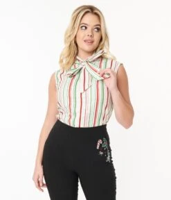 Retrolicious Candy Cane Stripe Bow Blouse