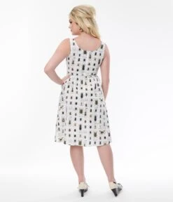 Retrolicious White & Bug Stamps Fit & Flare Dress -Pleaser Clothing Store retrolicious white bug stamps fit flare dress 803896