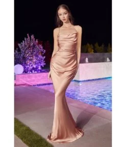 Cinderella Divine Rose Gold Satin Fitted Slip Bridesmaid Gown