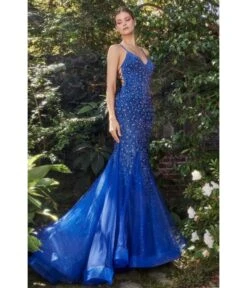 Cinderella Divine Royal Blue Chromatic Floral Mermaid Bridesmaid Dress