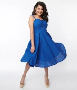 Royal Blue Eyelet Swing Sundress -Pleaser Clothing Store royal blue eyelet swing sundress 367177