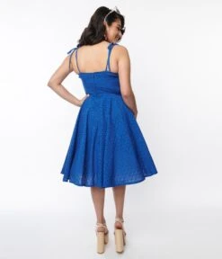 Royal Blue Eyelet Swing Sundress -Pleaser Clothing Store royal blue eyelet swing sundress 603630