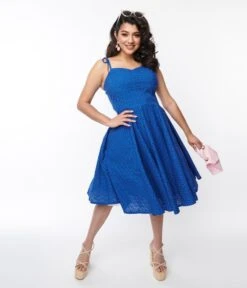 Royal Blue Eyelet Swing Sundress -Pleaser Clothing Store royal blue eyelet swing sundress 793477