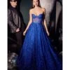 Cinderella Divine Royal Blue Glitter Strapless Corset Prom Gown