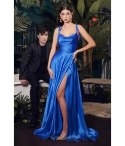 Cinderella Divine Royal Blue Liquid Satin Prom Gown