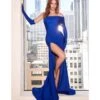 Cinderella Divine Royal Blue One Shoulder Bridesmaid Trumpet Gown With Gloves