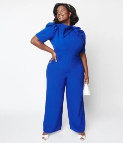 Royal Blue Rica Suave Tie Neck Jumpsuit -Pleaser Clothing Store royal blue rica suave tie neck jumpsuit 994756