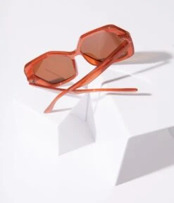 Rust & Brown Tint Geometric Sunglasses -Pleaser Clothing Store rust brown tint geometric sunglasses 357421