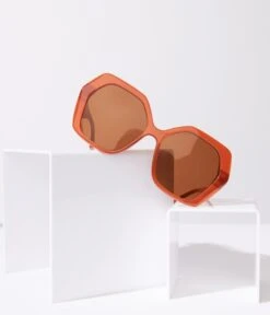 Rust & Brown Tint Geometric Sunglasses