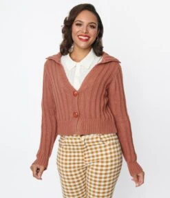 Rust Red Long Sleeve Cardigan -Pleaser Clothing Store rust red long sleeve cardigan 781548