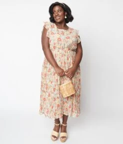 Sage Floral Pleated Midi Dress -Pleaser Clothing Store sage floral pleated midi dress 423610