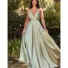 Cinderella Divine Sage Flowy Satin A-Line Bridesmaid Gown