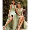Cinderella Divine Sage Glamour Satin A-Line Bridesmaid Dress