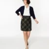 Sage Green & Navy Plaid Mini Skirt