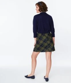Sage Green & Navy Plaid Mini Skirt -Pleaser Clothing Store sage green navy plaid mini skirt 999839