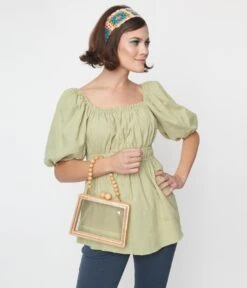Sage Green Textured Babydoll Blouse