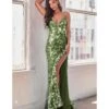 Cinderella Divine Sage Pailllette Sequin Sheath Evening Gown