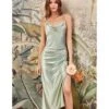 Cinderella Divine Sage Satin Slip Homecoming Midi Dress