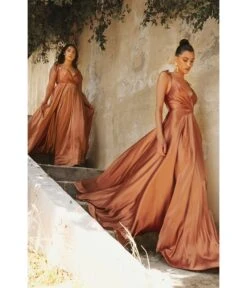 Cinderella Divine Sienna Flowy Satin A-Line Bridesmaid Gown -Pleaser Clothing Store sienna flowy satin a line bridesmaid gown 722018