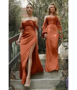 Cinderella Divine Sienna Satin Draped Off The Shoulder Bridesmaid Dress