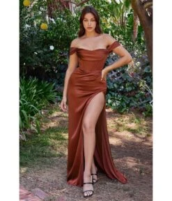 Cinderella Divine Sienna Satin Off The Shoulder Corset Bridesmaid Gown