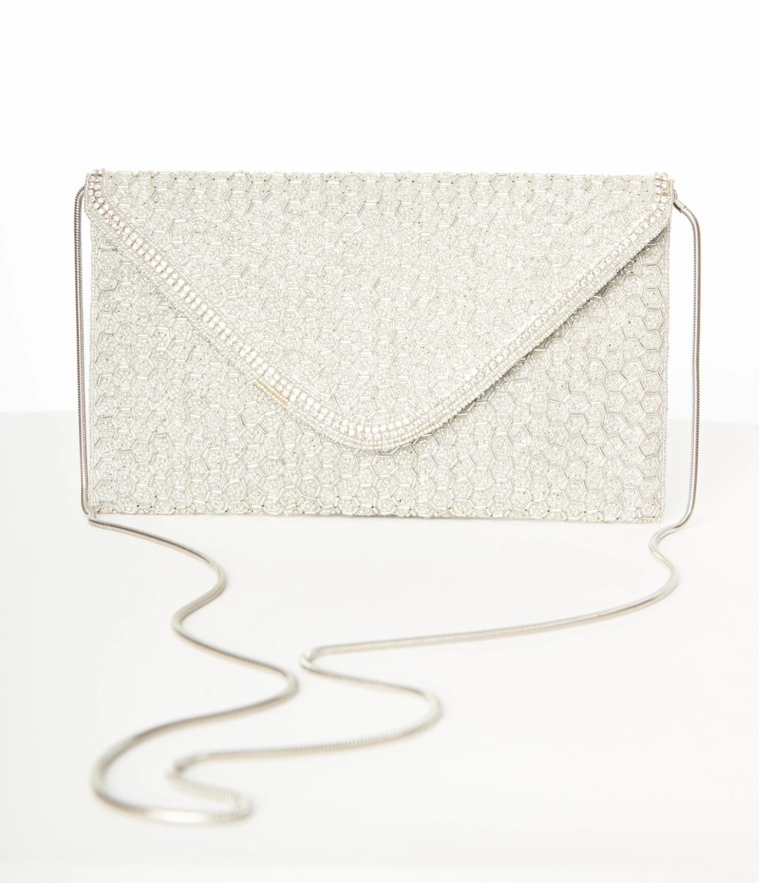 Silver Beaded Evening Envelope Clutch 1 Silver Beaded Evening Envelope Clutch