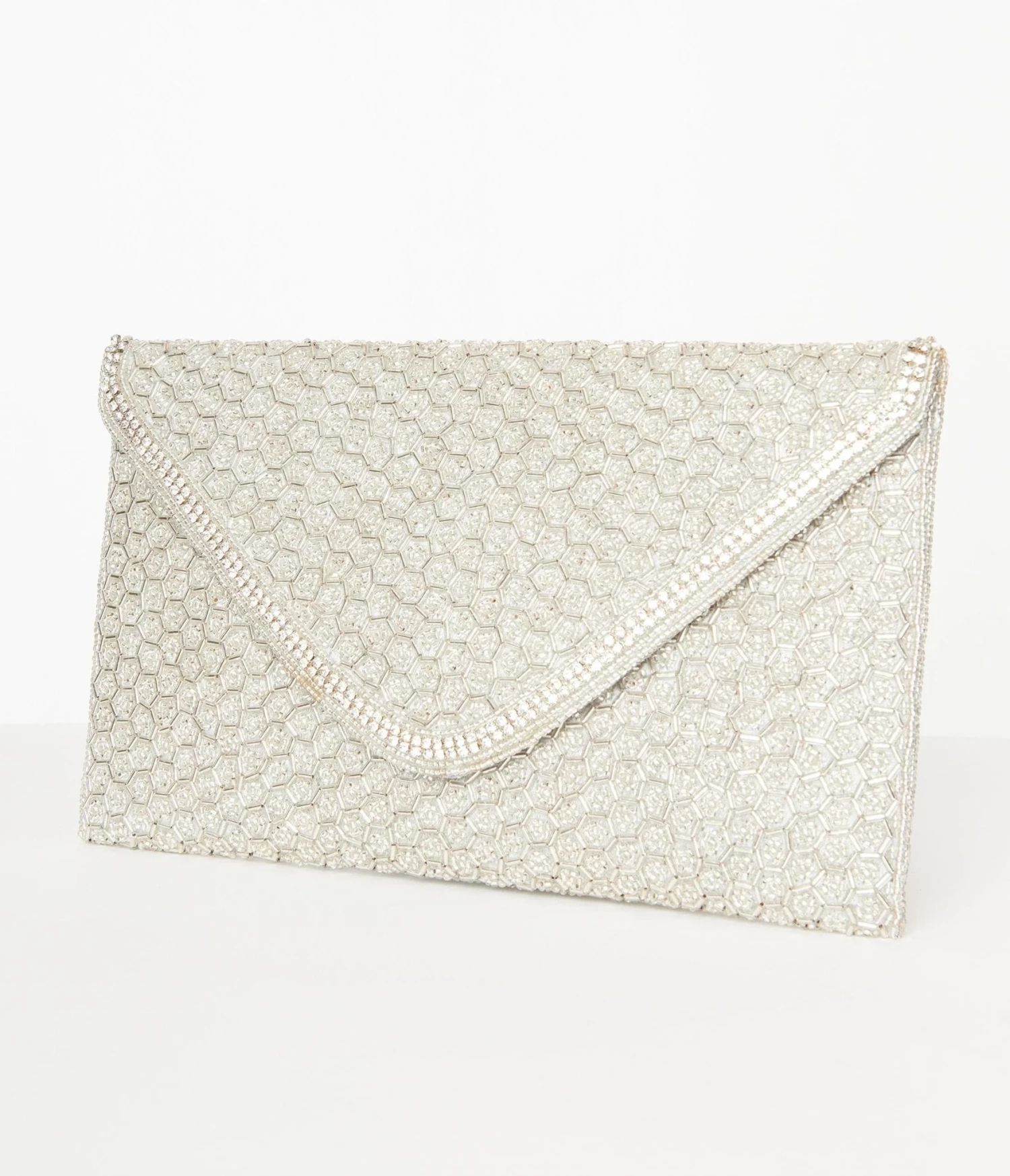 Silver Beaded Evening Envelope Clutch 2 Silver Beaded Evening Envelope Clutch - Image 2