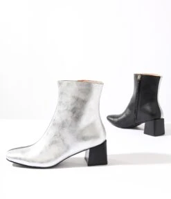 Silver & Black Color Block Booties -Pleaser Clothing Store silver black color block booties 938899