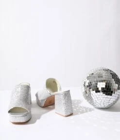 Silver Crystal Platform Mule Heels -Pleaser Clothing Store silver crystal platform mule heels 210316