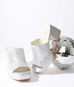 Silver Crystal Platform Mule Heels