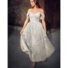 Cinderella Divine Off White Glitter Off The Shoulder Tea Length Gown