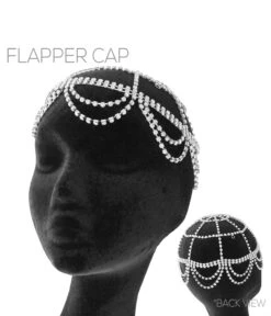 Silver Rhinestone Curtain Flapper Cap