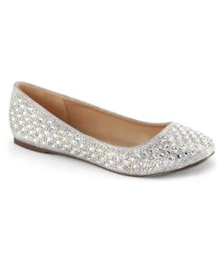 PLEASER Silver Rhinestone Round Toe Flats