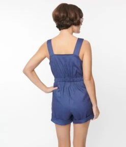 Smak Parlor Blue Denim Contrast Waist Tied Romper -Pleaser Clothing Store smak parlor blue denim contrast waist tied romper 238119