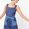 Smak Parlor Blue Denim Contrast Waist Tied Romper