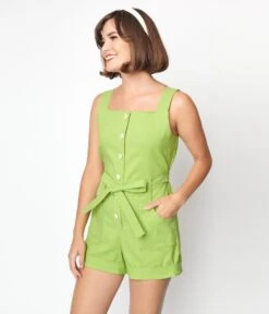 Smak Parlor Green Daisy Waist Tied Romper -Pleaser Clothing Store smak parlor green daisy waist tied romper 280487