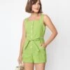 Smak Parlor Green Daisy Waist Tied Romper