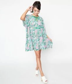 Smak Parlor Green & Purple Paisley Mini Caftan -Pleaser Clothing Store smak parlor green purple paisley mini caftan 225620