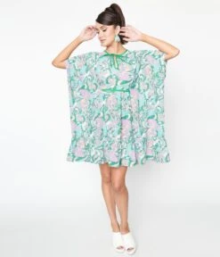 Smak Parlor Green & Purple Paisley Mini Caftan -Pleaser Clothing Store smak parlor green purple paisley mini caftan 686451