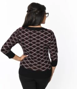 Smak Parlour Black & Burgundy Plaid Owl Sweater -Pleaser Clothing Store smak parlour black burgundy plaid owl sweater 246681