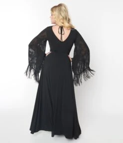 Smak Parlour Black Floral Fringe Sleeve Maxi Dress -Pleaser Clothing Store smak parlour black floral fringe sleeve maxi dress 343685
