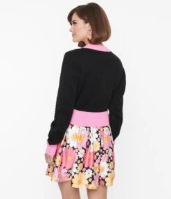 Smak Parlour Black & Pink Flower Pocket Cardigan -Pleaser Clothing Store smak parlour black pink flower pocket cardigan 932057