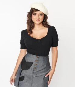 Smak Parlour Black Pointelle Short Sleeve Knit Top